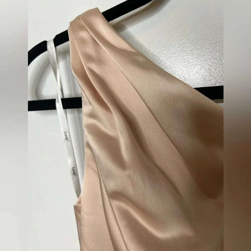 ONE SHOULDER MAXI DRESS BY LOVELY- SIZE 0 NWT “CAMEO” blush pink color